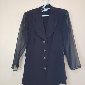 Vtg Karma Cari Caribe Womens L Blouse Black Semi Sheer Chiffon Witchy Whimsigoth